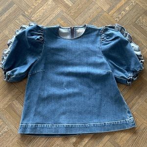 Ulla Johnson denim ruffle short sleeve top in size 6